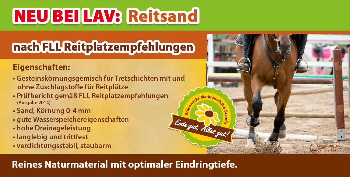 Neu bei LAV: Reitsand nach FLL - reines Naturmaterial mit optimaler Eindringtiefe